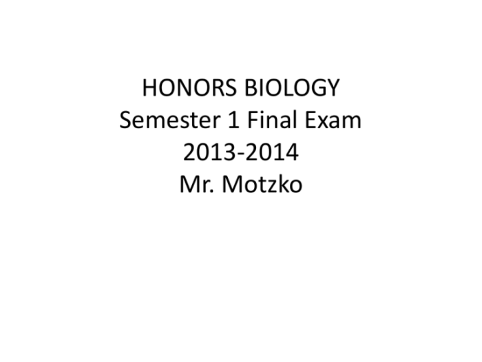 Honors biology semester 2 final exam