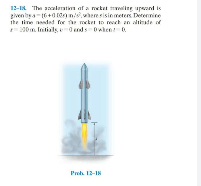 The acceleration of a rocket traveling upward is given by